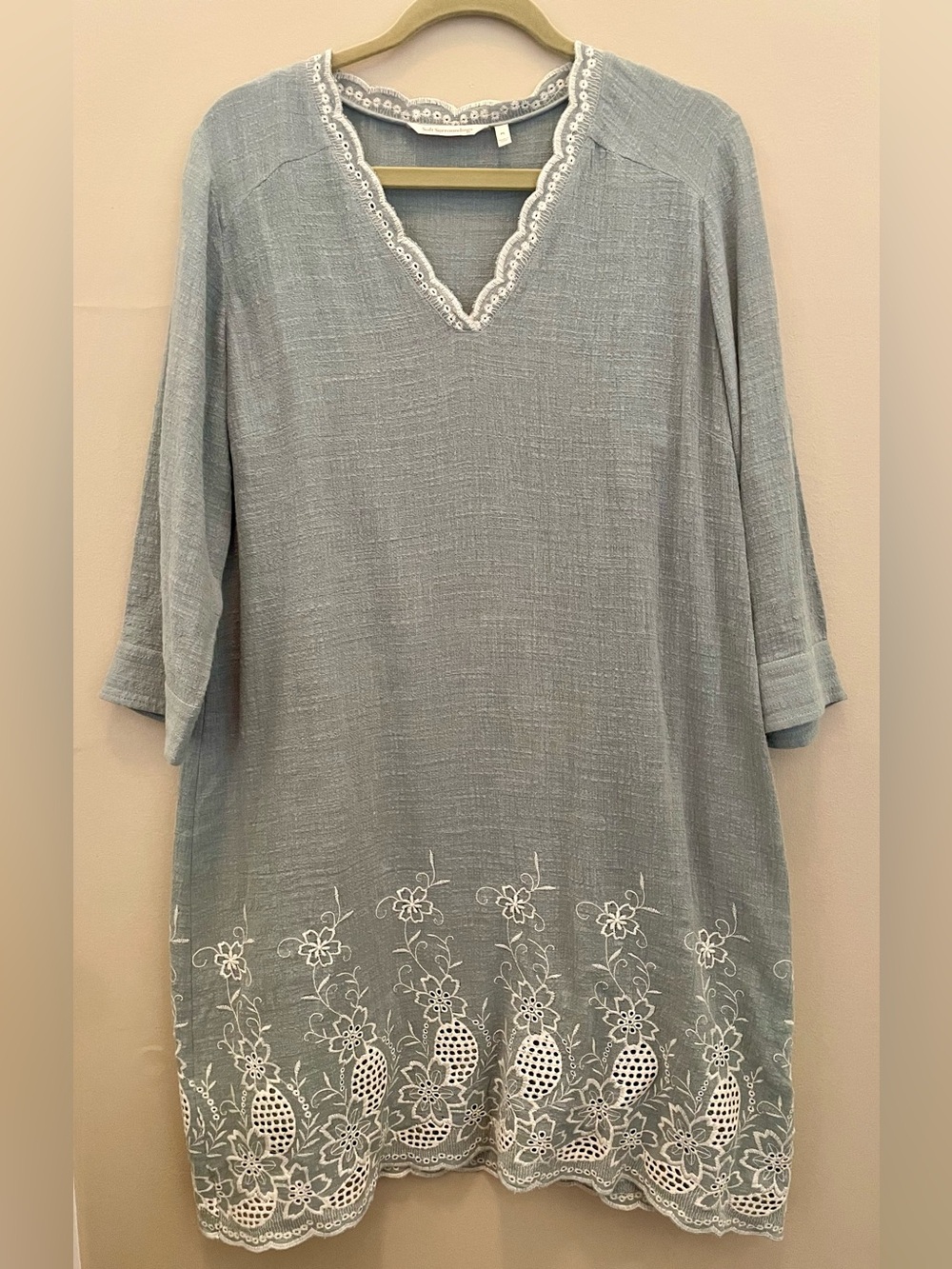 Soft Surroundings Pissarro Embroidered Gauze Dress Sage Green Sz PL